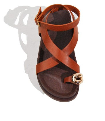 PROMISE Tan Metal ring ankle strap sandal