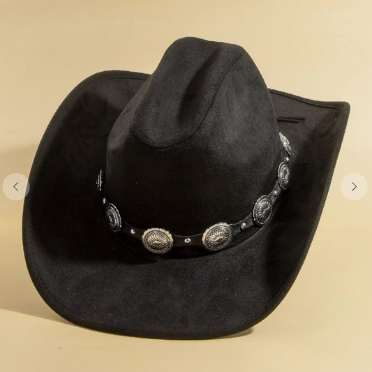 POKER BLACK FAUX SUEDE COWBOY HAT
