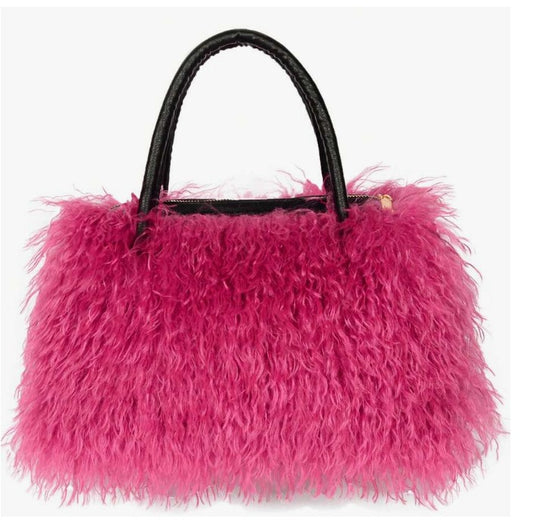 DAWN FAUX CURLY FUR SHOULDER BAG FUCHSIA