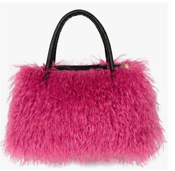 DAWN FAUX CURLY FUR SHOULDER BAG FUCHSIA