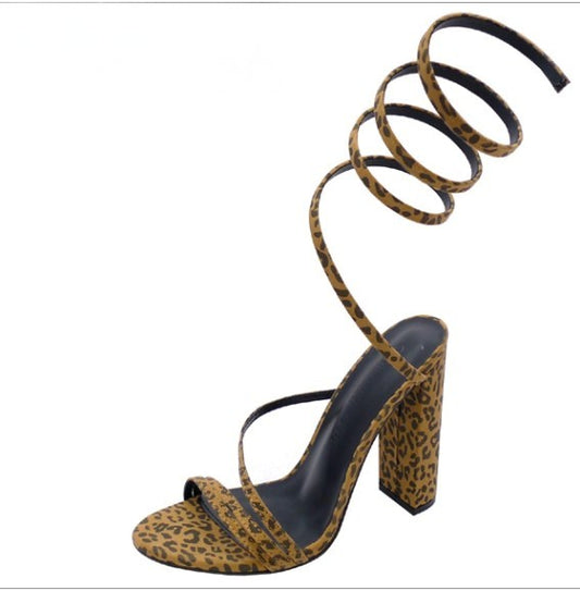MORRINA-27B LEOPARD PRINT BLOCK HEEL WITH SPIRAL ANKLE STRAP