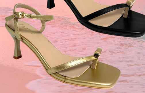 ELZA-01 Gold Faux Leather Kitten Heel Open Toe