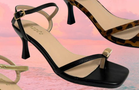 ELZA-01 Black Faux Leather Kitten Heel Open Toe Ring