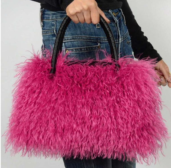 DAWN FAUX CURLY FUR SHOULDER BAG FUCHSIA