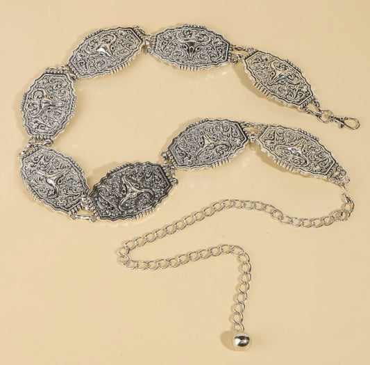 LORETTA SILVER CONCHO CHAIN WESTERN BELT