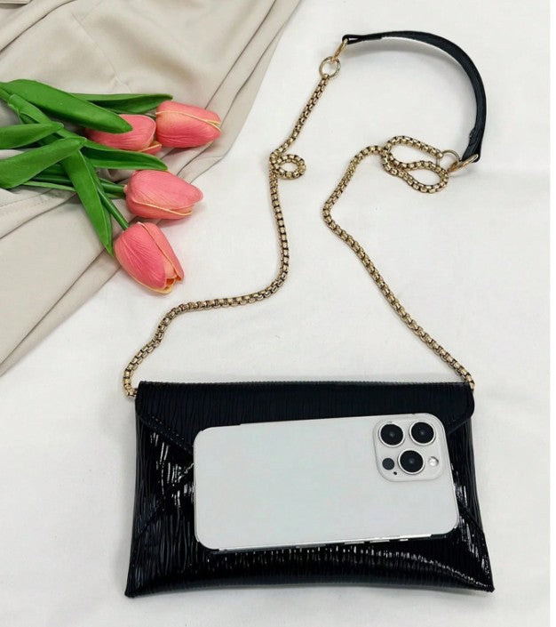 JADA BLACK TEXTURED FAUX LEATHER CLUTCH