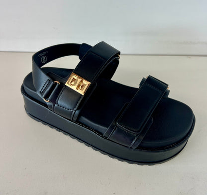 Top Moda TRACI-1 Black

- Black Double Strap Sandal
- Open Toe
- Buckle Detail
- Slingback
- Flatform Sole, Approx. 2"
