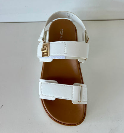 Top Moda TRACI-1 white

- White Double Strap Sandal
- Open Toe
- Buckle Detail
- Slingback
- Flatform Sole, Approx. 2"