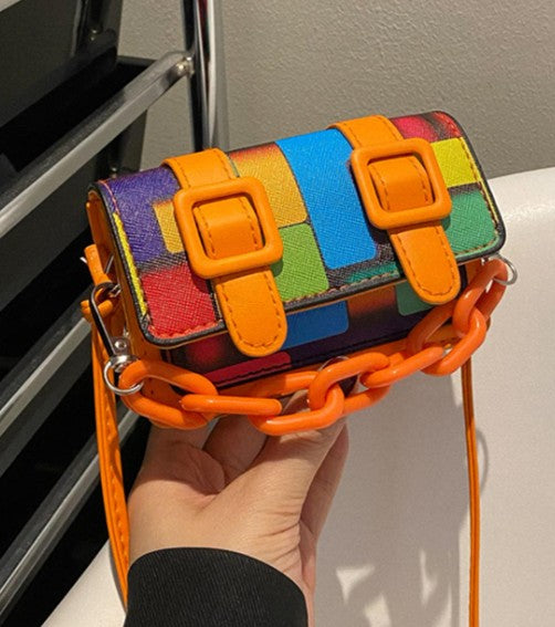 TRINA ORANGE PRINTED MINI BAG WITH CROSS BODY STRAP