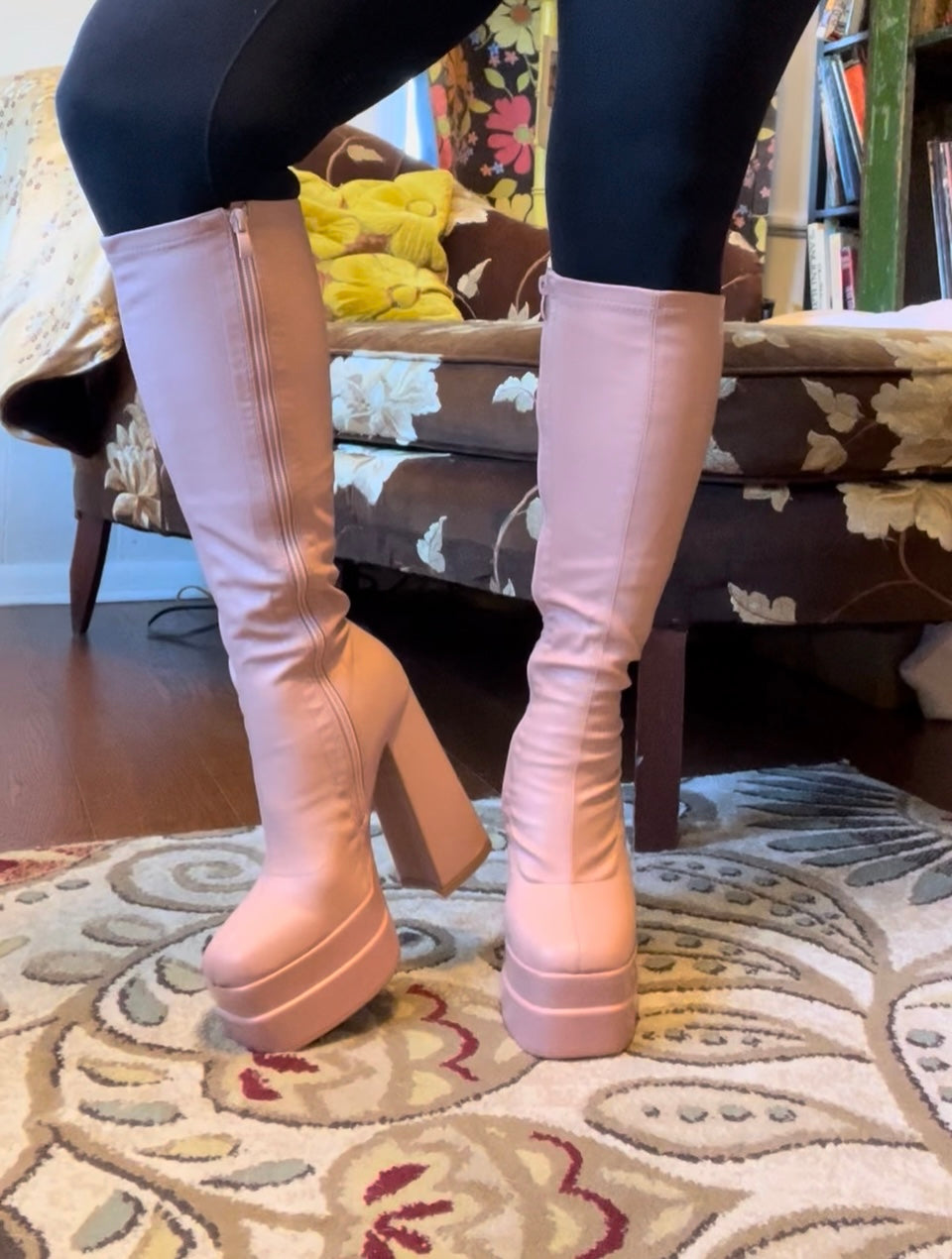 TSUNAMI Nude Faux Leather Boot Square Toe