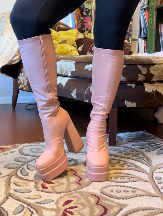 TSUNAMI Nude Faux Leather Boot Square Toe