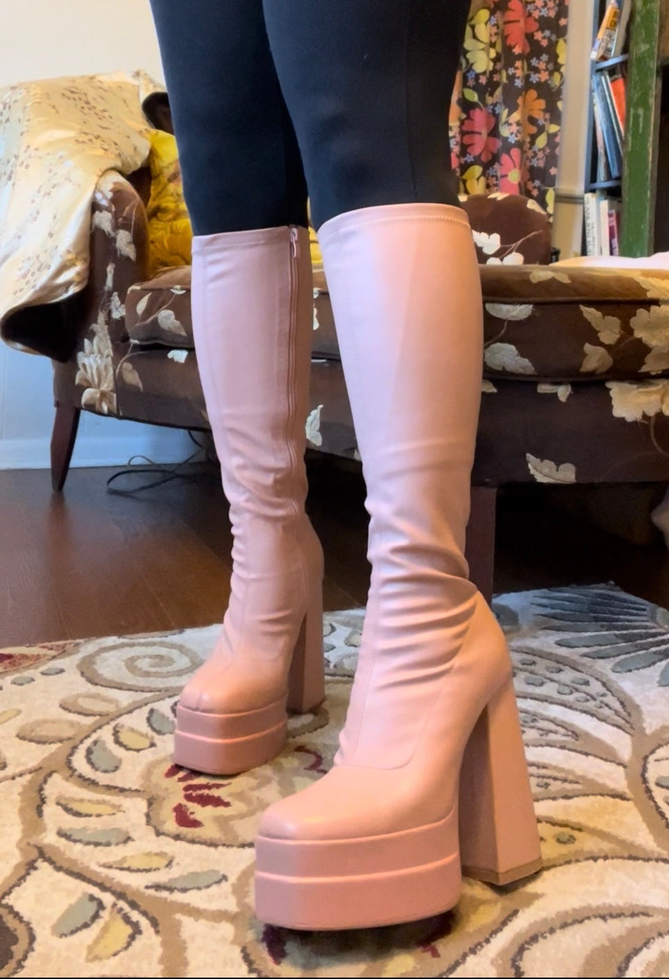 TSUNAMI Nude Faux Leather Boot Square Toe