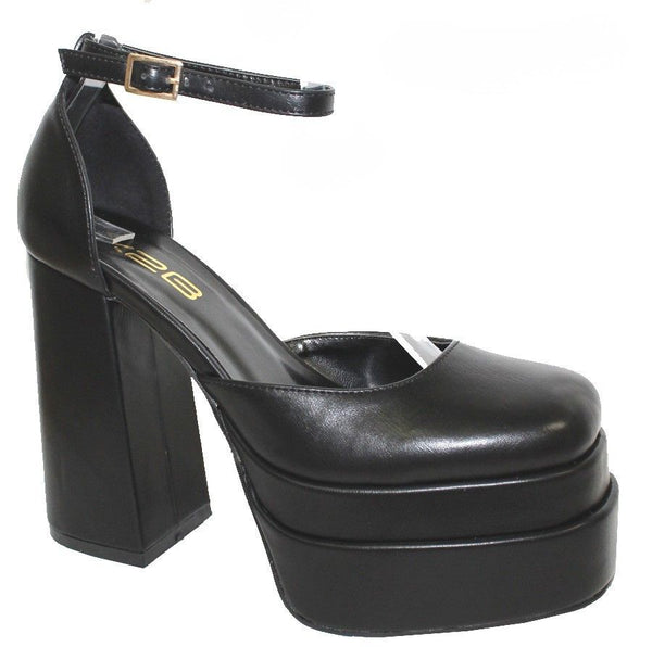 ERYN-2 FAUX LEATHER CLOSED TOE PLATFORM HEEL BLACK
