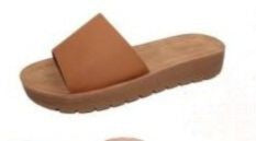 MARLEE-1 TAN SLIP ON FAUX LEATHER SANDALS