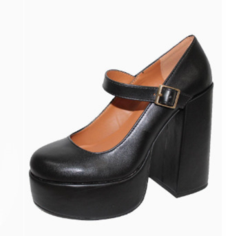 FRONA-1 BLACK FAUX LEATHER PLATFORM MARY JANE WITH CHUNKY BLOCK HEEL