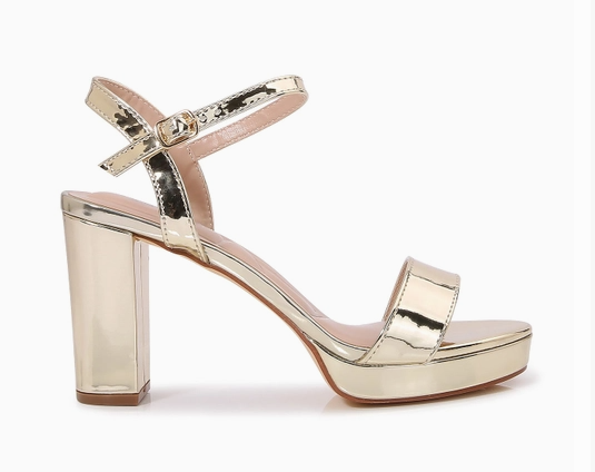 ADAIR S26 GOLD SHINY PLATFORM BLOCK HEEL WITH ANKLE STRAP