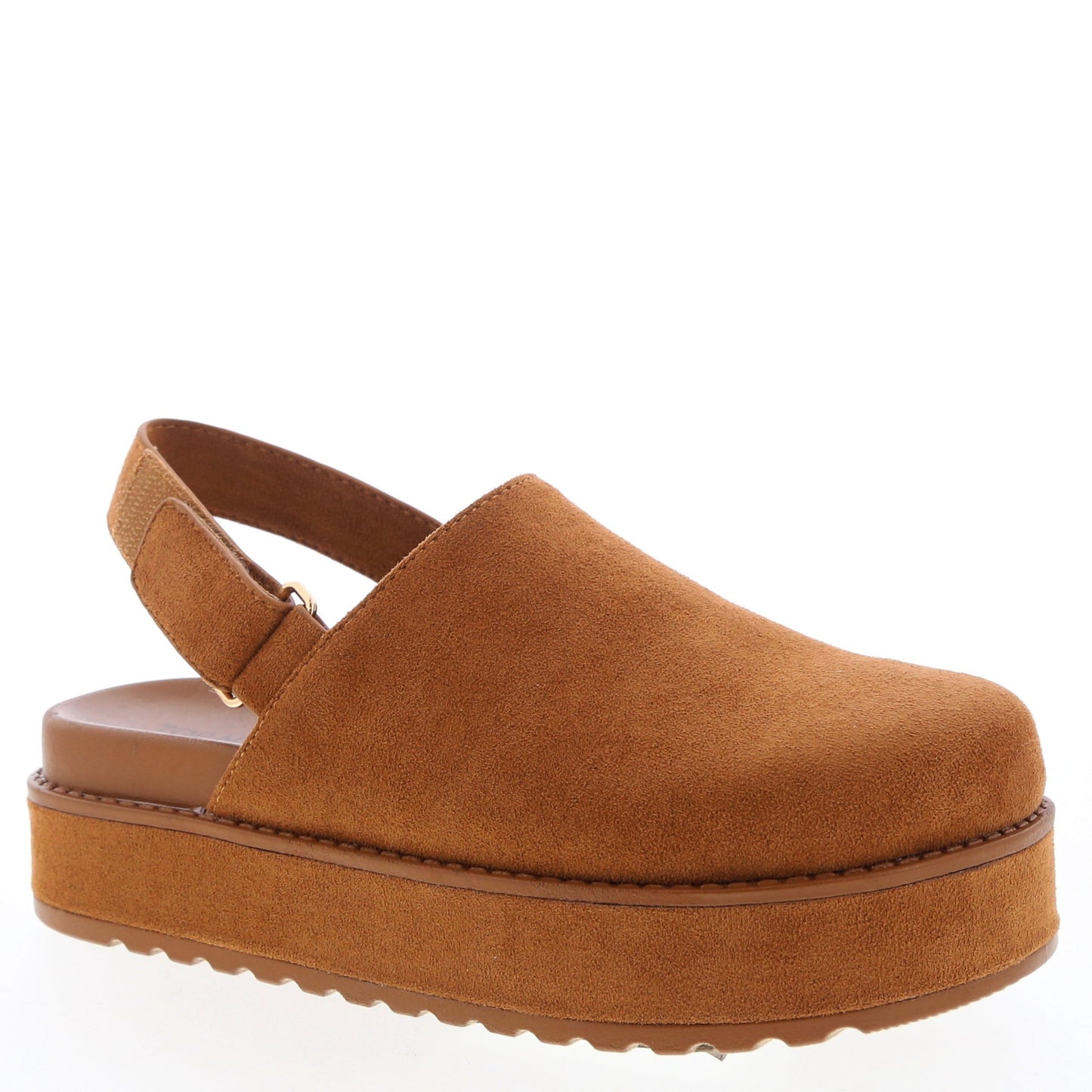 RENO-1 Tan Faux Suede Platform Clog Slingback