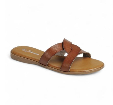 AMPLE-77 BROWN FLAT SANDAL WITH KNOT DESIGN