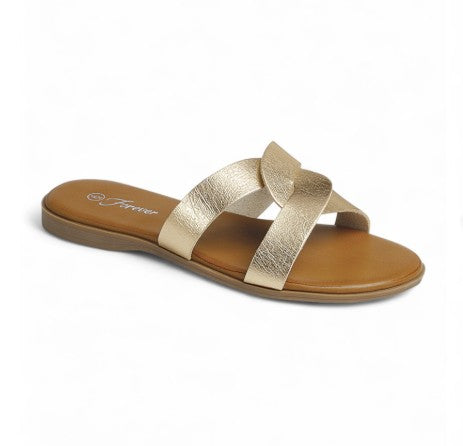AMPLE-77 LIGHT GOLD FLAT SANDAL WITH KNOT DESIGN