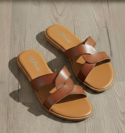 AMPLE-77 BROWN FLAT SANDAL WITH KNOT DESIGN