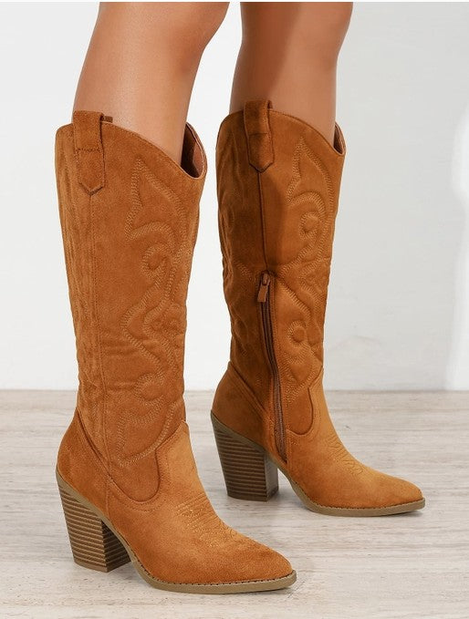 ARIZONA 55 Camel Tan Vegan Faux Suede Cowboy Boot