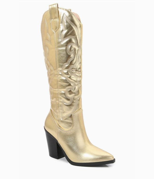 ARIZONA/N25 Gold Vegan Leather Cowboy Boot