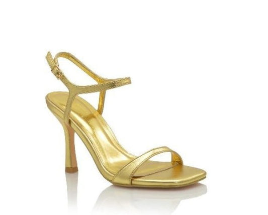 BIBIANA METALLIC FAUX LEATHER ANKLE STRAP HEEL Gold