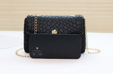 BLAKE BLACK FAUX LEATHER WOVEN TEXTURED FAUX LEATHER SMALL CLUTCH BAG WITH CROSSBODY STRAP