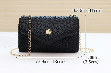 BLAKE BLACK FAUX LEATHER WOVEN TEXTURED FAUX LEATHER SMALL CLUTCH BAG WITH CROSSBODY STRAP