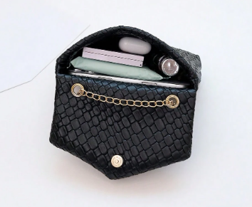 BLAKE BLACK FAUX LEATHER WOVEN TEXTURED FAUX LEATHER SMALL CLUTCH BAG WITH CROSSBODY STRAP