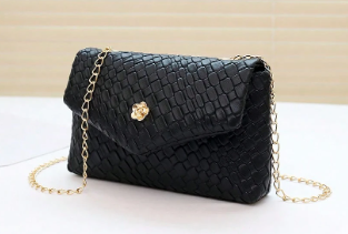 BLAKE BLACK FAUX LEATHER WOVEN TEXTURED FAUX LEATHER SMALL CLUTCH BAG WITH CROSSBODY STRAP