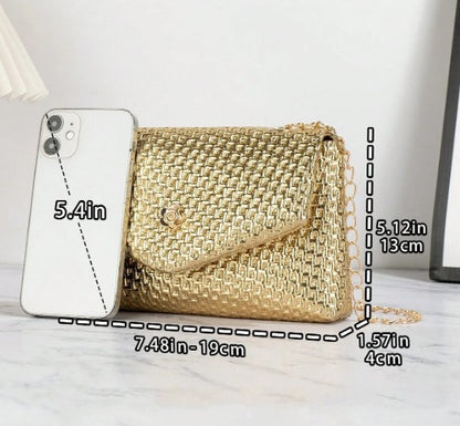 BLAKE GOLD SHINY TEXTURED FAUX LEATHER SMALL CLUTCH BAG WITH CROSSBODY STRAP
