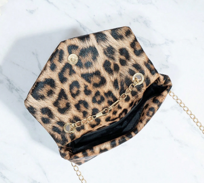 BLAKE LEOPARD PRINT FAUX LEATHER SMALL CLUTCH BAG WITH CROSSBODY STRAP