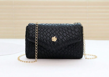 BLAKE BLACK FAUX LEATHER WOVEN TEXTURED FAUX LEATHER SMALL CLUTCH BAG WITH CROSSBODY STRAP