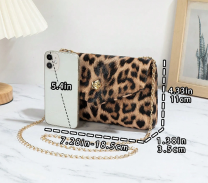 BLAKE LEOPARD PRINT FAUX LEATHER SMALL CLUTCH BAG WITH CROSSBODY STRAP