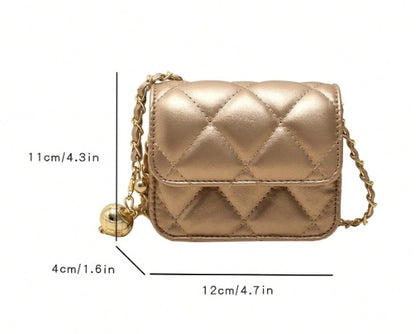 BRIELLE GOLD TEXTURED QUILTED FAUX LEATHER MINI BAG WITH CROSS BODY STRAP