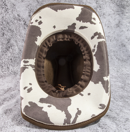 BUCK BROWN FAUX SUEDE COWBOY HAT WITH COWPRINT UNDERSIDE BRIM