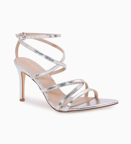 CIECE SILVER METALLIC STRAPPY STILETTO HEEL