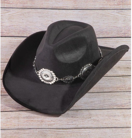 CONCHO FAUX SUEDE COWBOY HAT BLACK