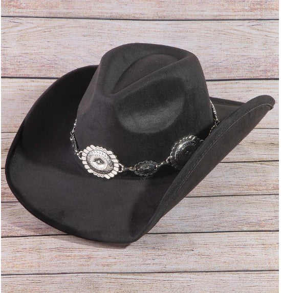 CONCHO FAUX SUEDE COWBOY HAT BLACK