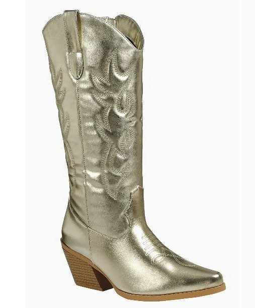 CREEK-15 GOLD POINTY TOE COWBOY BOOT WITH TRADITIONAL WESTERN STITCHING DETAIL