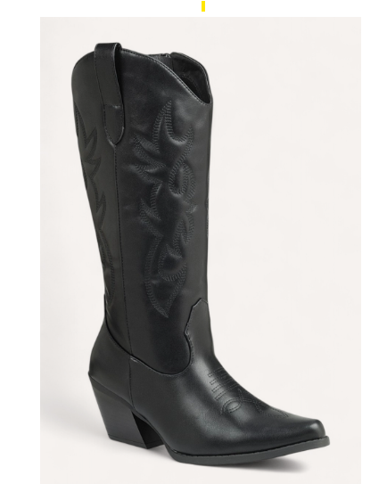 CREEK-15 BLACK POINTY TOE COWBOY BOOT WITH TRADITIONAL WESTERN STITCHING DETAIL