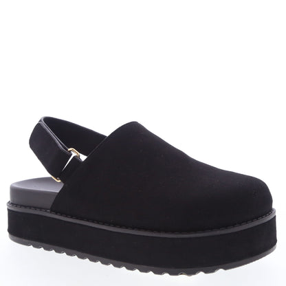 RENO-1 Black Faux Suede Platform Clog Slingback
