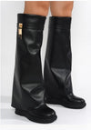 DARIN FAUX LEATHER KNEE HIGH SLEEVE BOOT BLACK