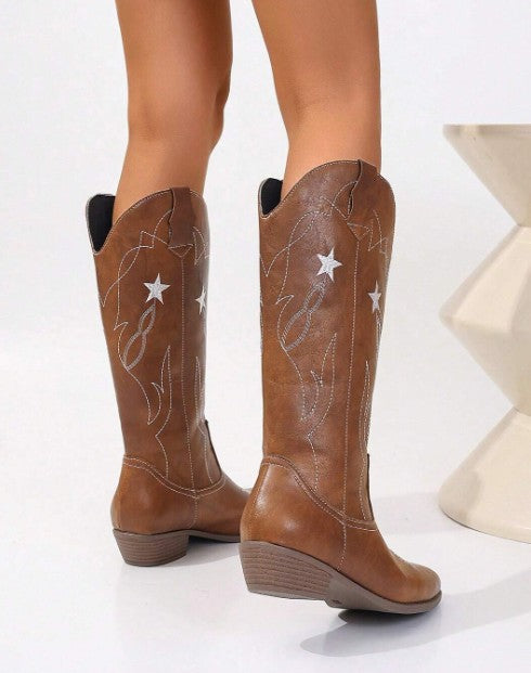 DARLA TAN COWBOY BOOT WITH CONTRAST WESTERN STITCHING AND STAR DETAIL
