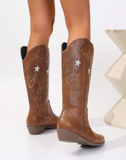 DARLA TAN COWBOY BOOT WITH CONTRAST WESTERN STITCHING AND STAR DETAIL