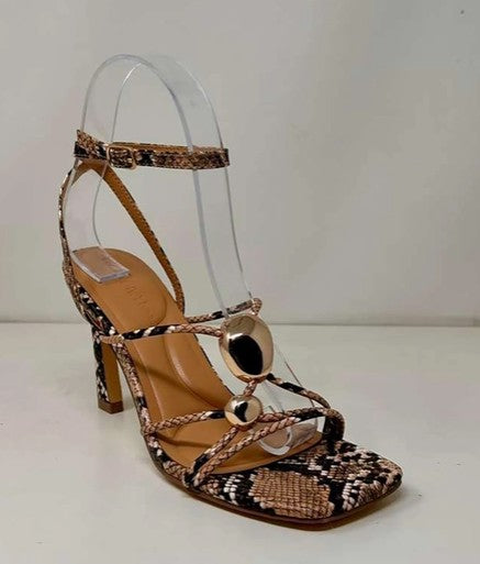 DAWSON-03 NATURAL FAUX SERPANTINE STRAPPY STILETTO HEEL WITH GOLD ACCENTS
