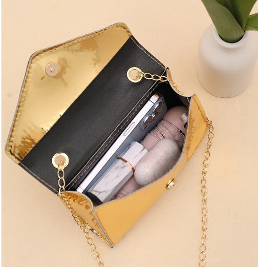 DIANE GOLD SHINY FAUX LEATHER CLUTCH BAG