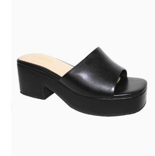 DORIKA BLACK PLATFORM CHUNKY HEEL OPEN TOE SLIP ON MULE SANDAL