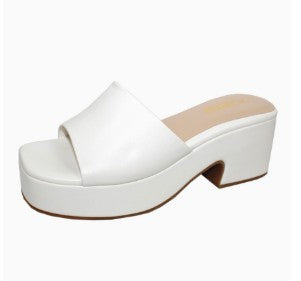 DORIKA WHITE PLATFORM CHUNKY HEEL OPEN TOE SLIP ON MULE SANDAL